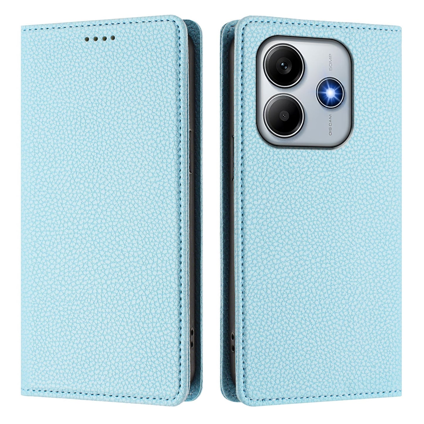 For Xiaomi Redmi Note 14 5G Wallet Case RFID Blocking Litchi Texture Leather Mobile Cover - Baby Blue