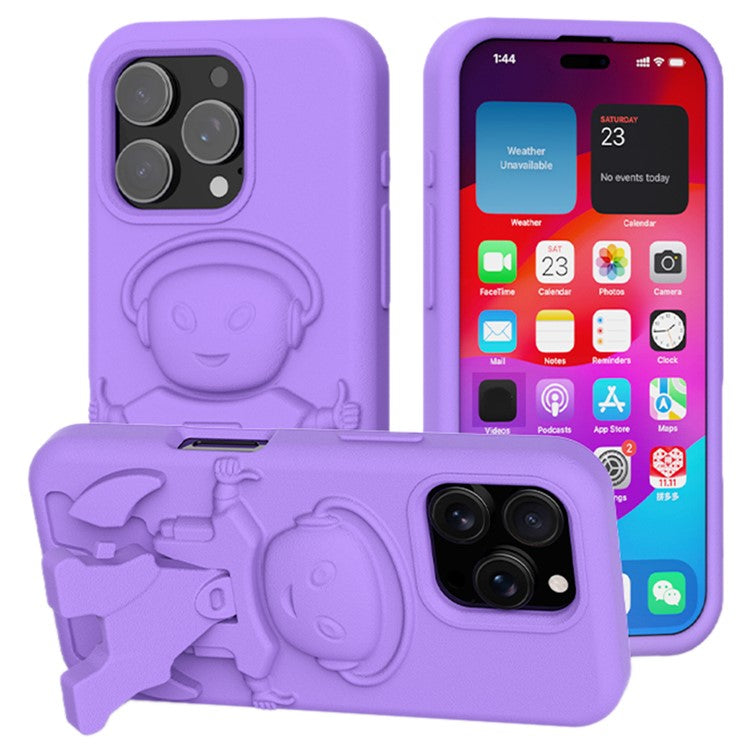 For iPhone 16 Pro Case EVA Mecha-Inspired Kickstand Shockproof Protection Cover - Purple