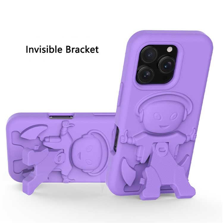For iPhone 16 Pro Case EVA Mecha-Inspired Kickstand Shockproof Protection Cover - Purple