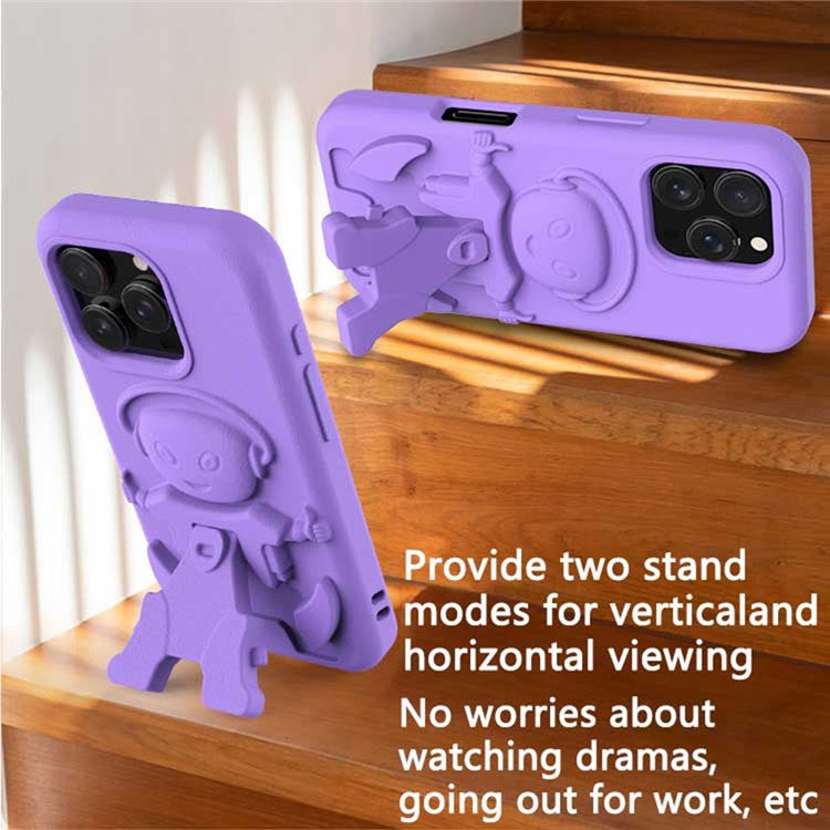 For iPhone 16 Pro Case EVA Mecha-Inspired Kickstand Shockproof Protection Cover - Purple