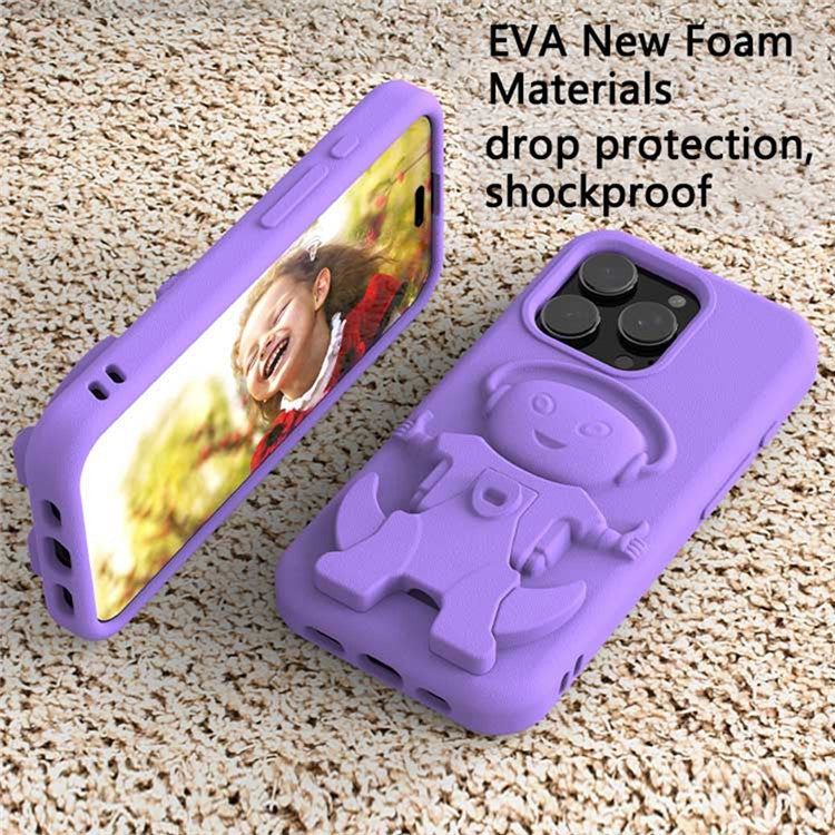 For iPhone 16 Pro Case EVA Mecha-Inspired Kickstand Shockproof Protection Cover - Purple
