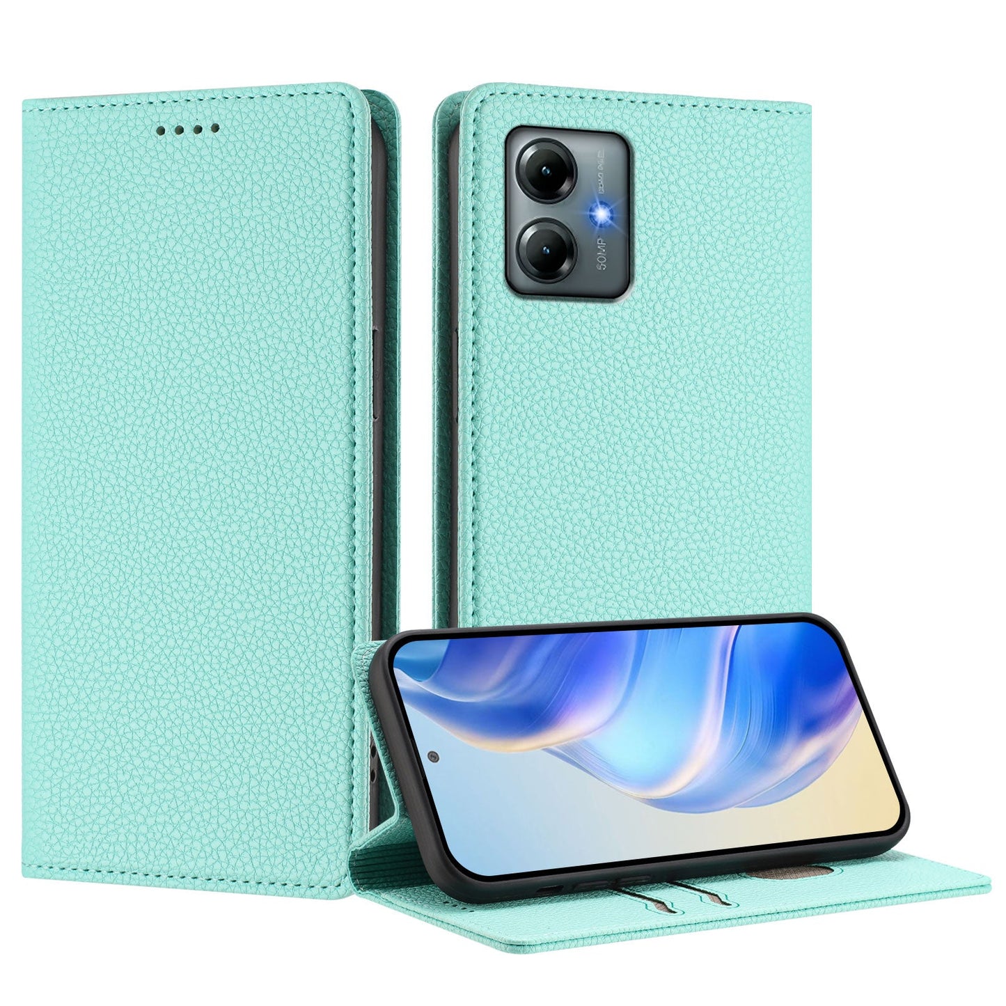 For Motorola Moto G Play (2025) 4G Wallet Case RFID Blocking Litchi Texture Leather Mobile Cover - Mint Green