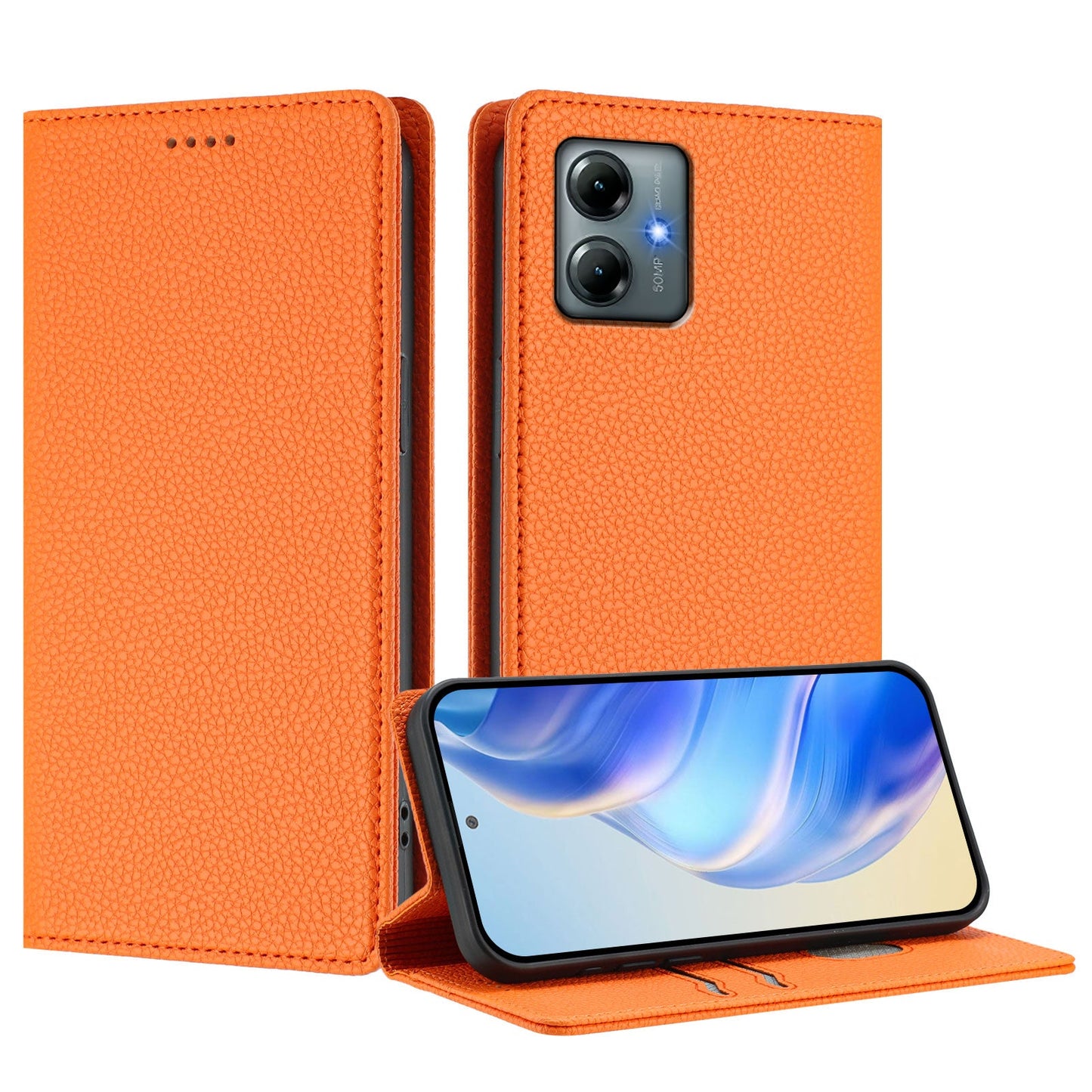 For Motorola Moto G Play (2025) 4G Wallet Case RFID Blocking Litchi Texture Leather Mobile Cover - Orange