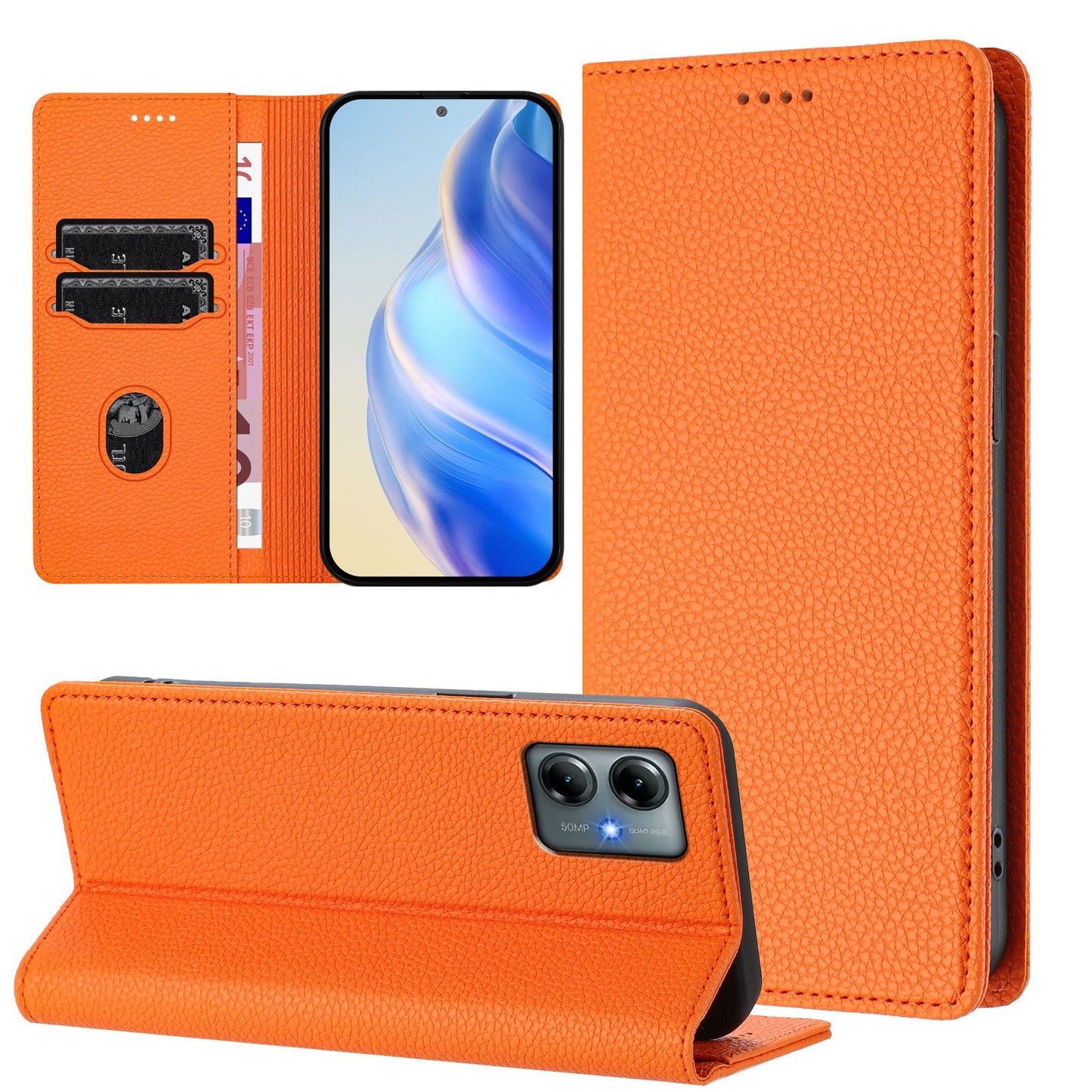 For Motorola Moto G Play (2025) 4G Wallet Case RFID Blocking Litchi Texture Leather Mobile Cover - Orange