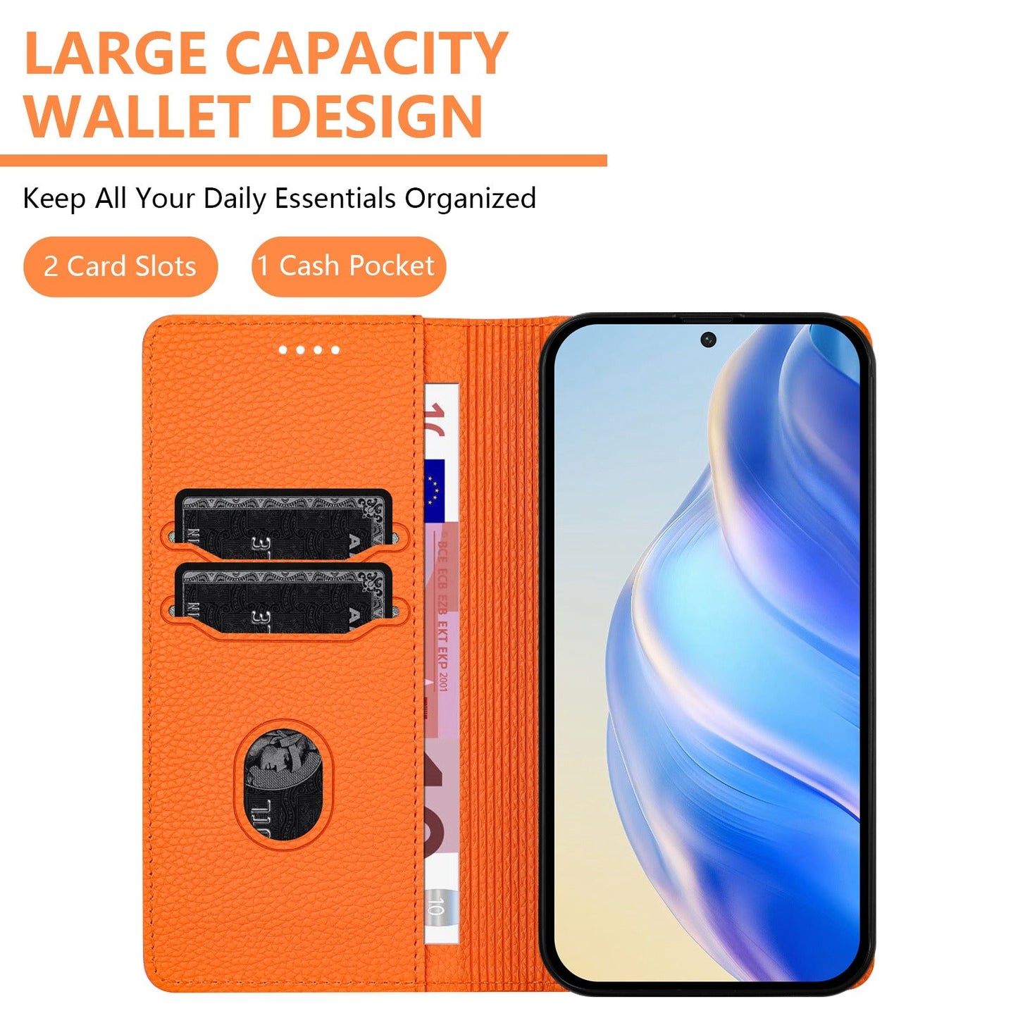 For Motorola Moto G Play (2025) 4G Wallet Case RFID Blocking Litchi Texture Leather Mobile Cover - Orange