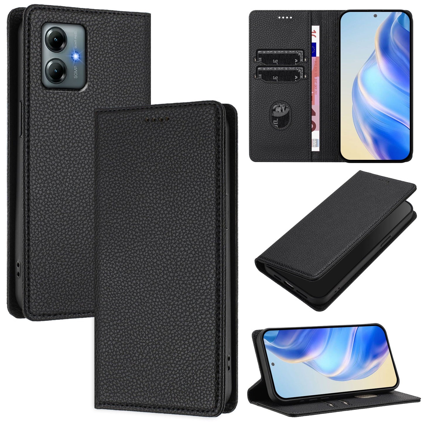 For Motorola Moto G Play (2025) 4G Wallet Case RFID Blocking Litchi Texture Leather Mobile Cover - Black