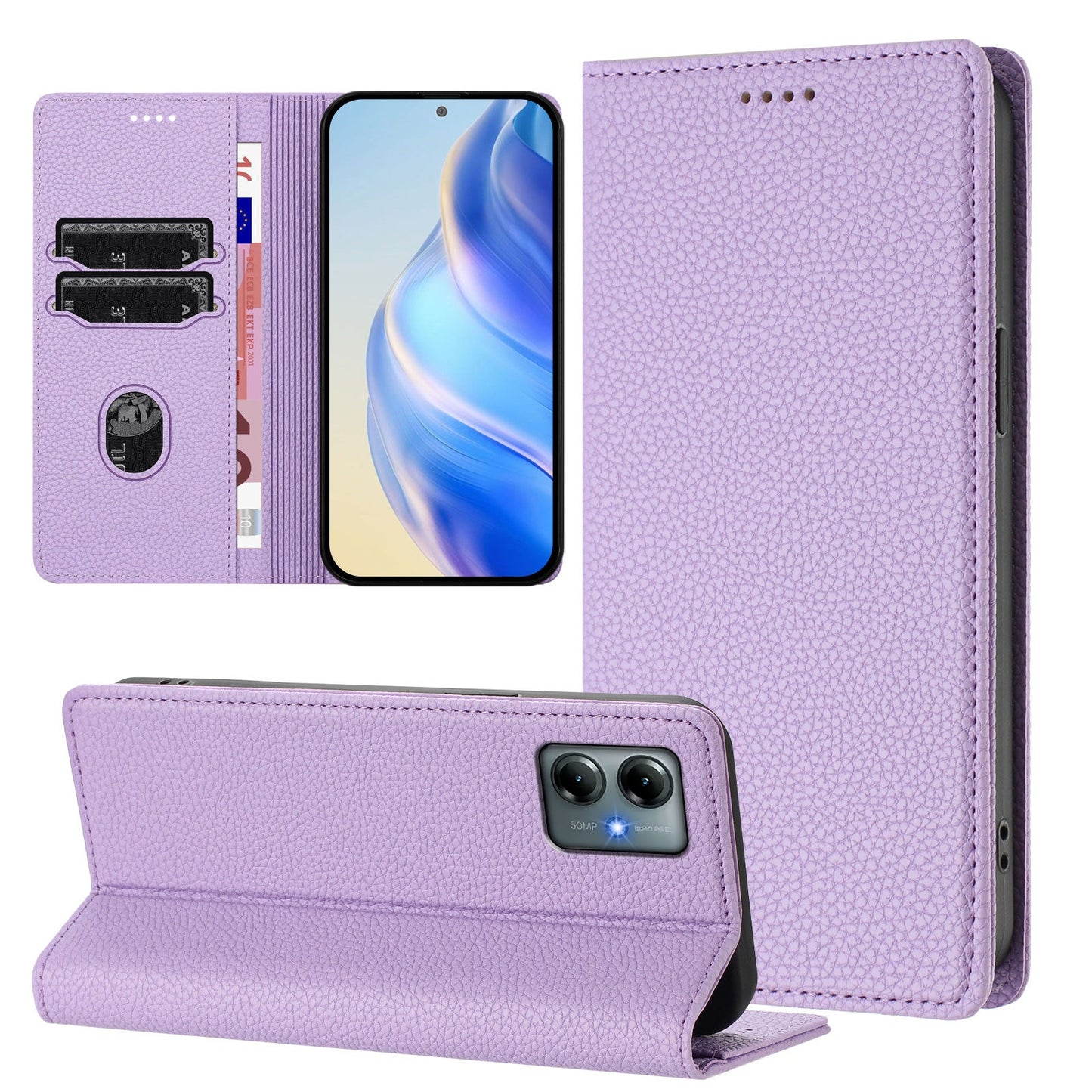 For Motorola Moto G Play (2025) 4G Wallet Case RFID Blocking Litchi Texture Leather Mobile Cover - Light Purple