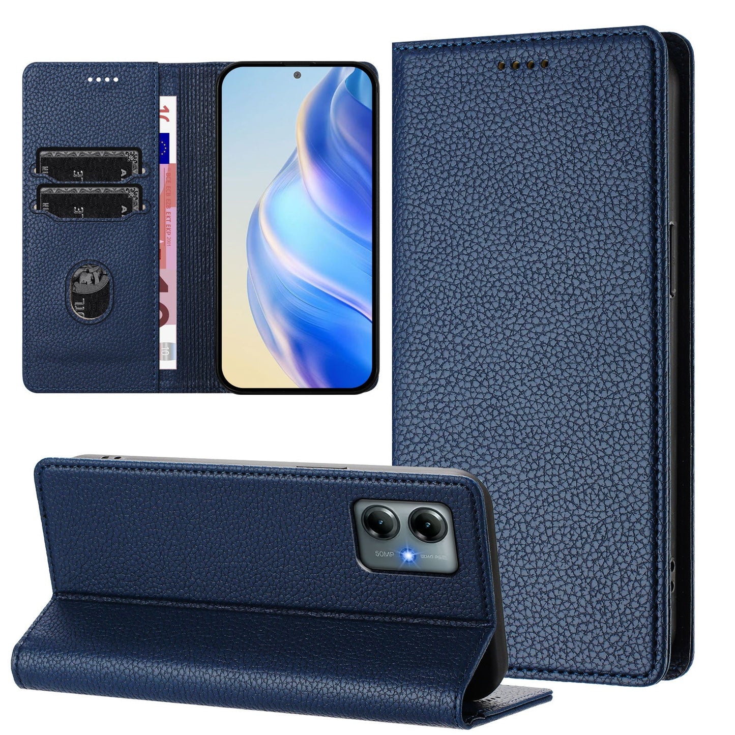For Motorola Moto G Play (2025) 4G Wallet Case RFID Blocking Litchi Texture Leather Mobile Cover - Dark Blue