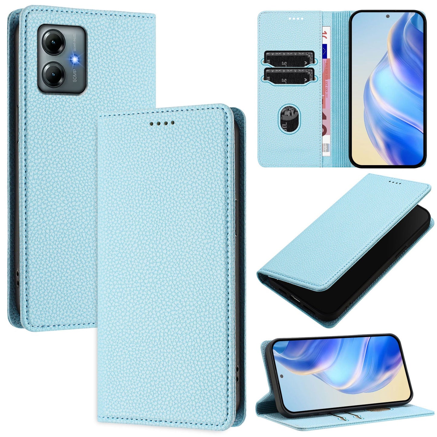 For Motorola Moto G Play (2025) 4G Wallet Case RFID Blocking Litchi Texture Leather Mobile Cover - Baby Blue