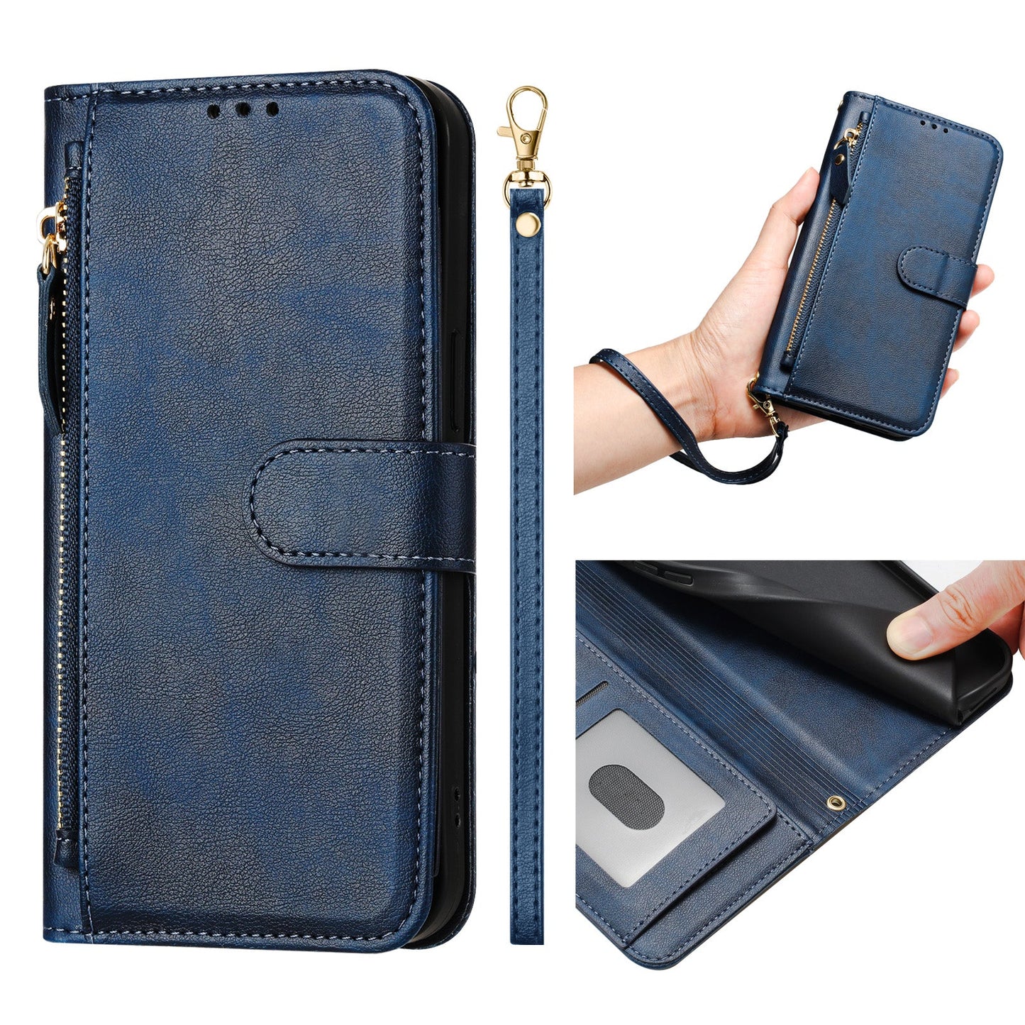 For Motorola Moto G Play (2025) 4G Case Zipper Pocket Multiple Card Slots Leather Phone Cover - Blue