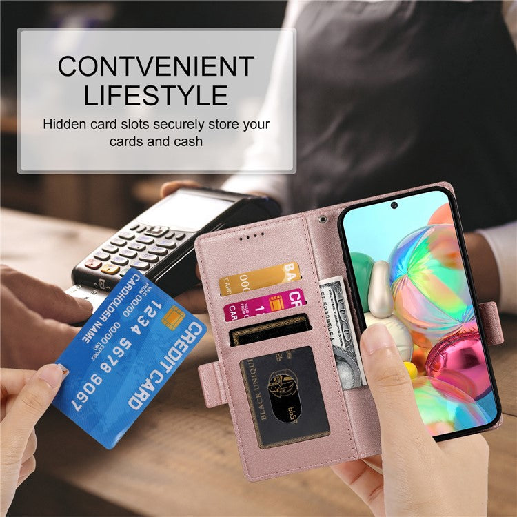 DF-010 For Google Pixel 9a Stand Case PU Leather Wallet Phone Cover - Rose Gold