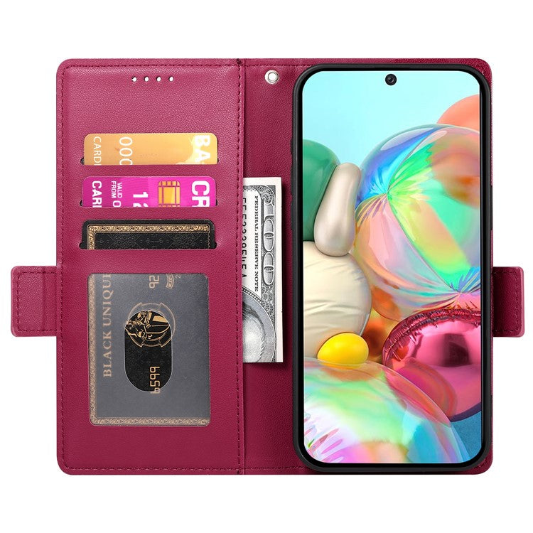 DF-010 For Google Pixel 9a Stand Case PU Leather Wallet Phone Cover - Wine Red