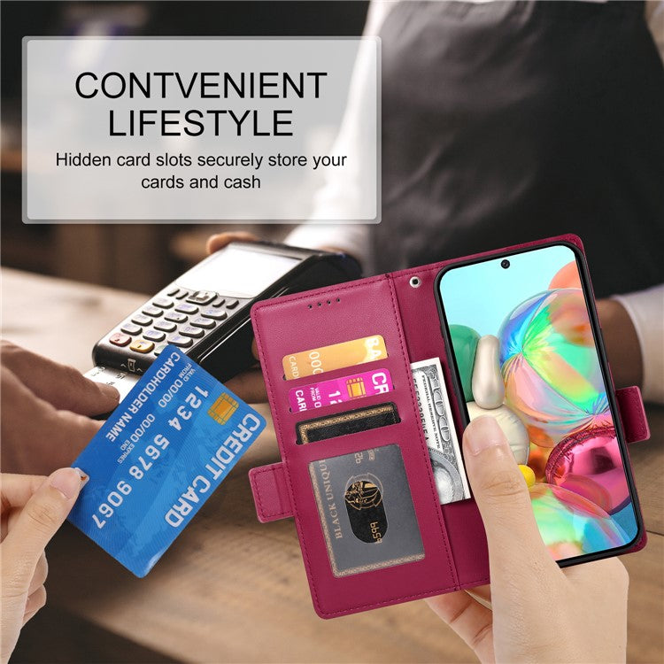 DF-010 For Google Pixel 9a Stand Case PU Leather Wallet Phone Cover - Wine Red