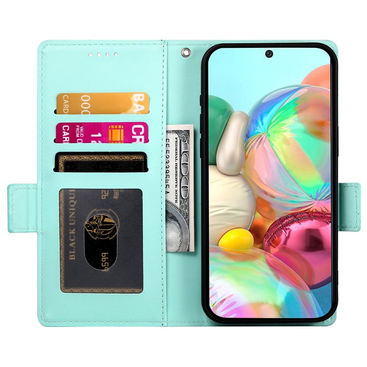DF-010 For Google Pixel 9a Stand Case PU Leather Wallet Phone Cover - Mint Green