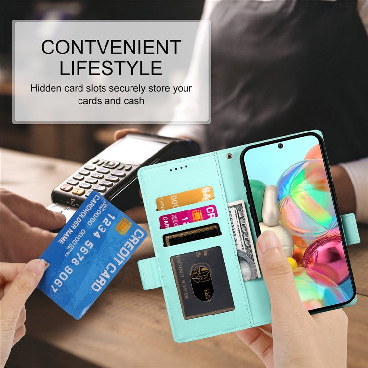 DF-010 For Google Pixel 9a Stand Case PU Leather Wallet Phone Cover - Mint Green