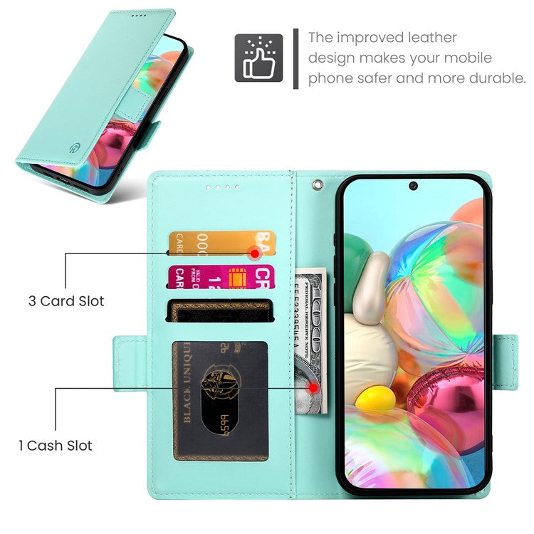 DF-010 For Google Pixel 9a Stand Case PU Leather Wallet Phone Cover - Mint Green