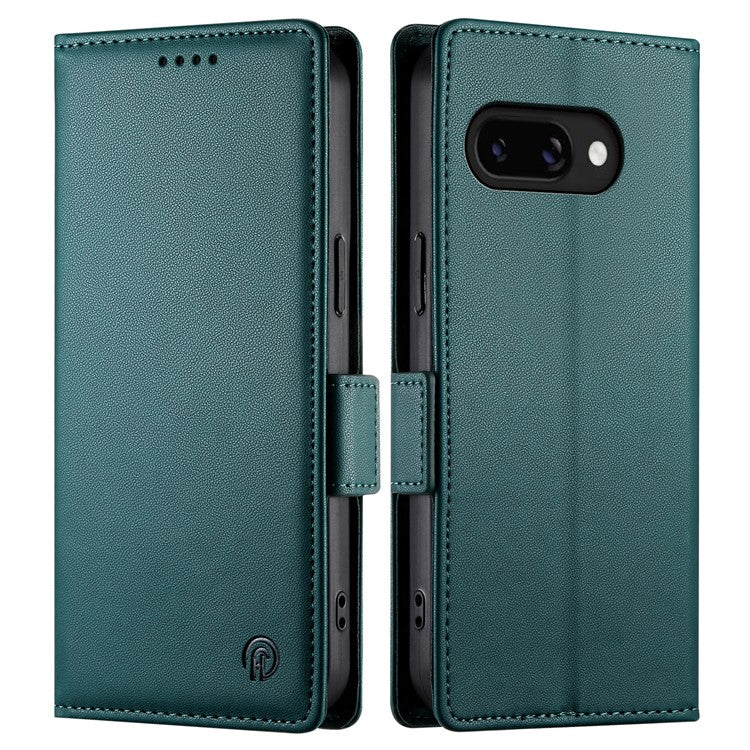 DF-010 For Google Pixel 9a Stand Case PU Leather Wallet Phone Cover - Blackish Green