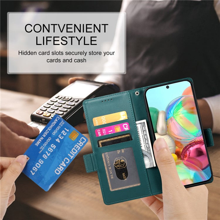 DF-010 For Google Pixel 9a Stand Case PU Leather Wallet Phone Cover - Blackish Green