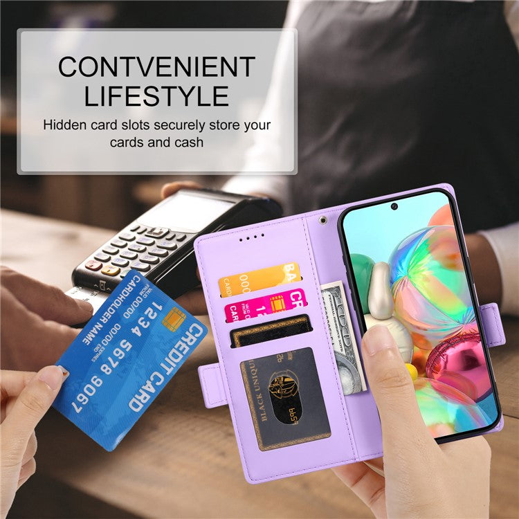 DF-010 For Google Pixel 9a Stand Case PU Leather Wallet Phone Cover - Purple