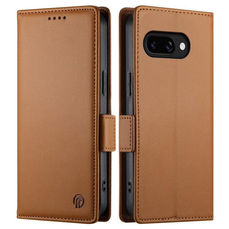 DF-010 For Google Pixel 9a Stand Case PU Leather Wallet Phone Cover - Brown