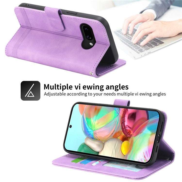 DIERFENG DF-03 For Google Pixel 9a Leather Case Lines Imprint Wallet Phone Cover - Purple