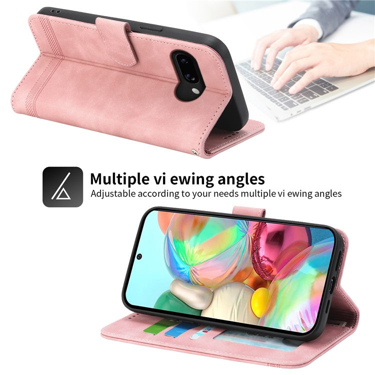 DIERFENG DF-03 For Google Pixel 9a Leather Case Lines Imprint Wallet Phone Cover - Pink