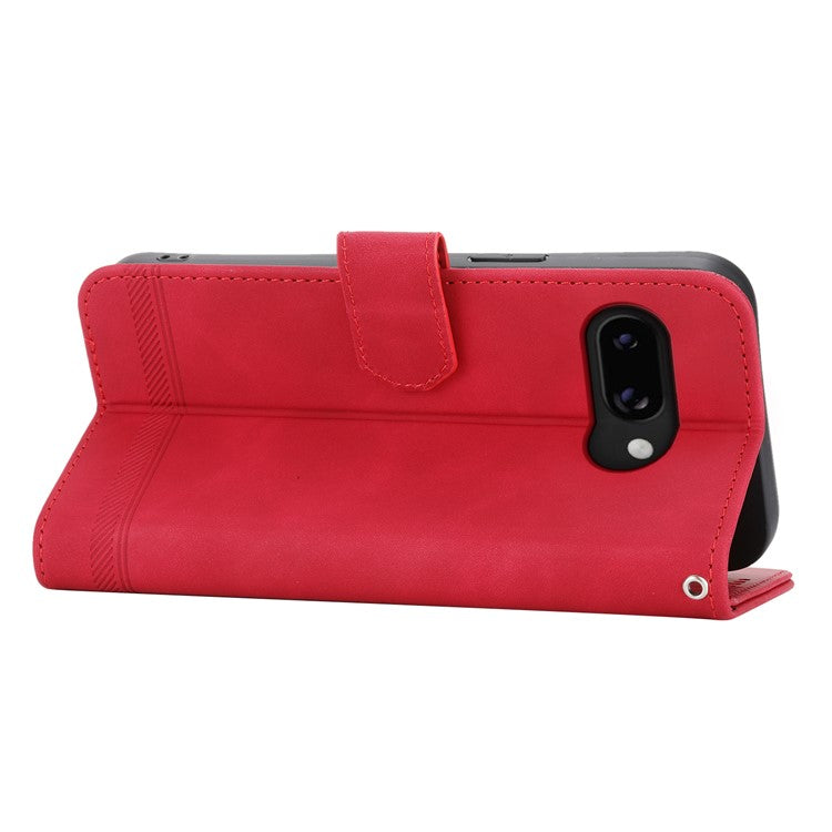 DIERFENG DF-03 For Google Pixel 9a Leather Case Lines Imprint Wallet Phone Cover - Red
