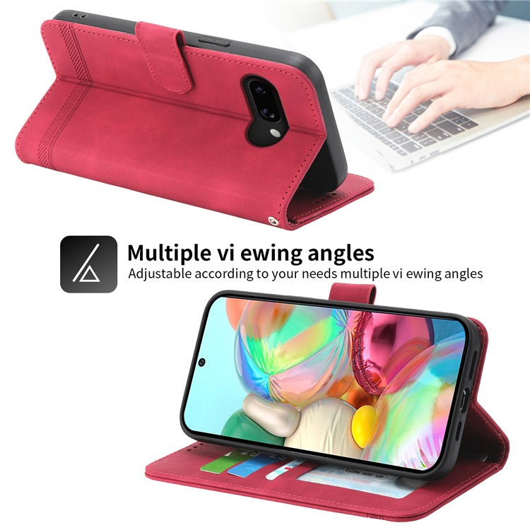 DIERFENG DF-03 For Google Pixel 9a Leather Case Lines Imprint Wallet Phone Cover - Red