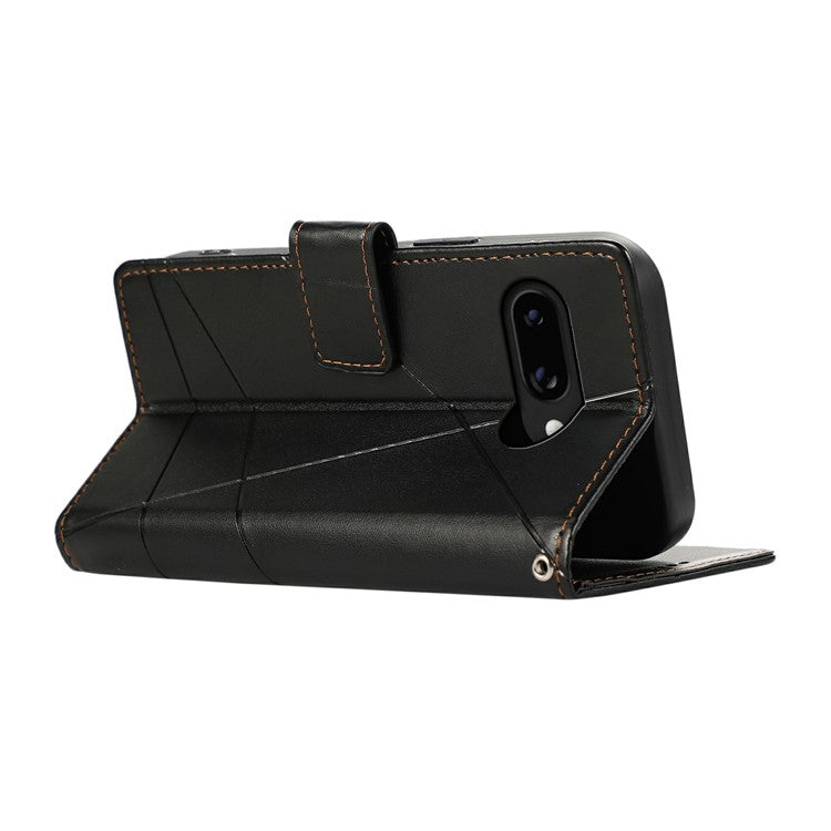 DF-06 For Google Pixel 9a Phone Case Line Imprint Leather Wallet Cover - Black