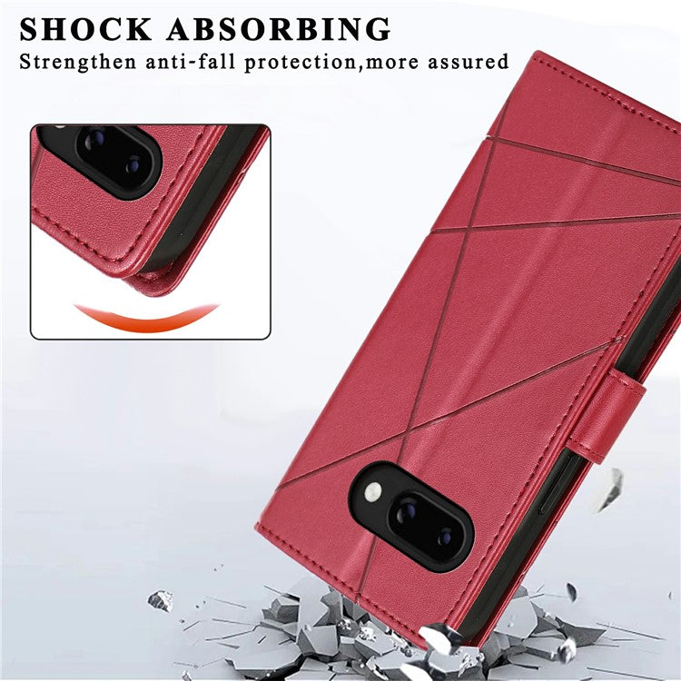 DF-06 For Google Pixel 9a Phone Case Line Imprint Leather Wallet Cover - Red