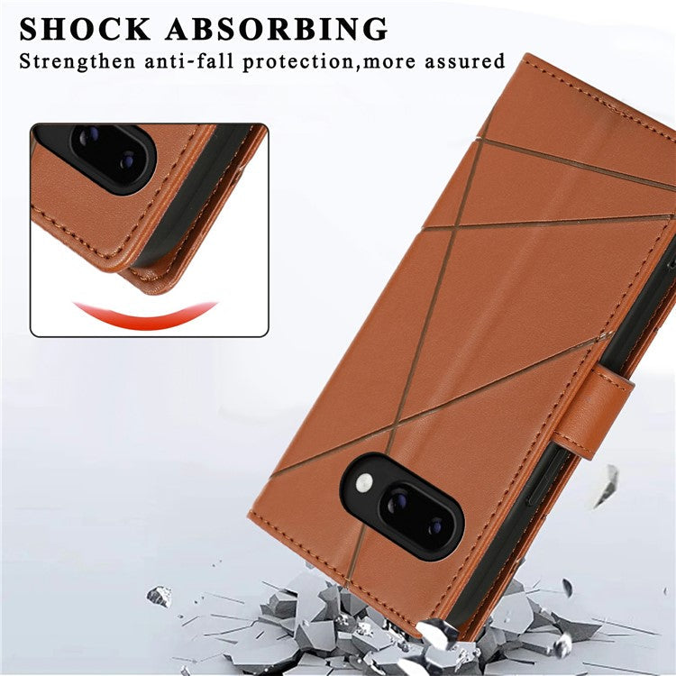 DF-06 For Google Pixel 9a Phone Case Line Imprint Leather Wallet Cover - Brown