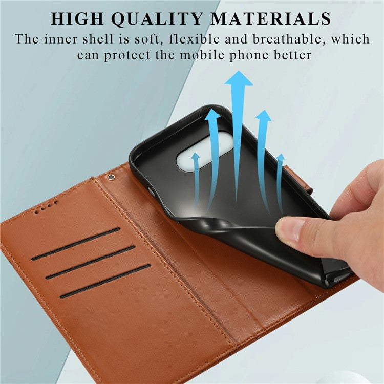 DF-06 For Google Pixel 9a Phone Case Line Imprint Leather Wallet Cover - Brown