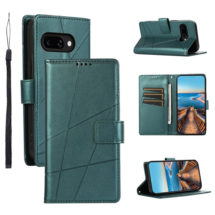 DF-06 For Google Pixel 9a Phone Case Line Imprint Leather Wallet Cover - Green
