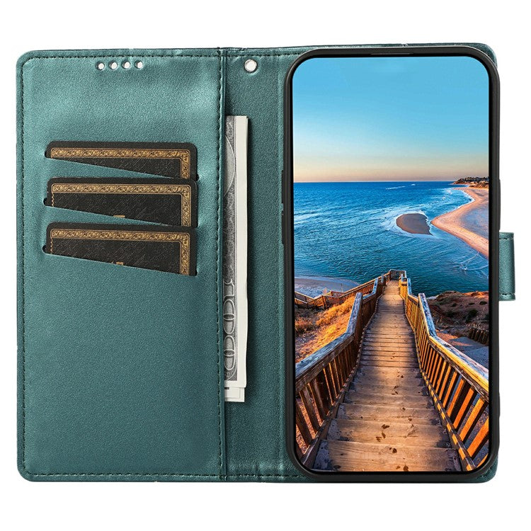 DF-06 For Google Pixel 9a Phone Case Line Imprint Leather Wallet Cover - Green