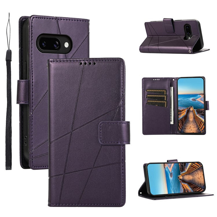 DF-06 For Google Pixel 9a Phone Case Line Imprint Leather Wallet Cover - Purple