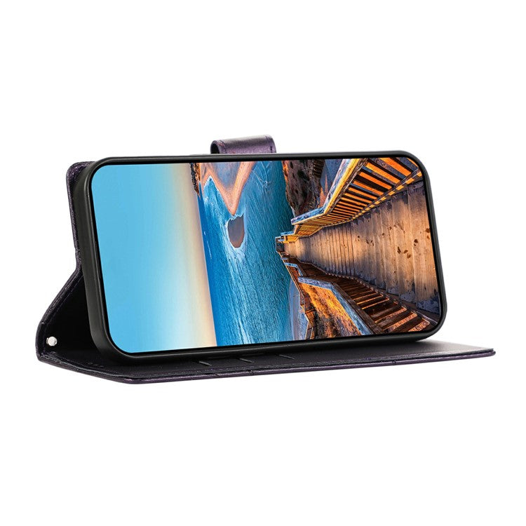 DF-06 For Google Pixel 9a Phone Case Line Imprint Leather Wallet Cover - Purple