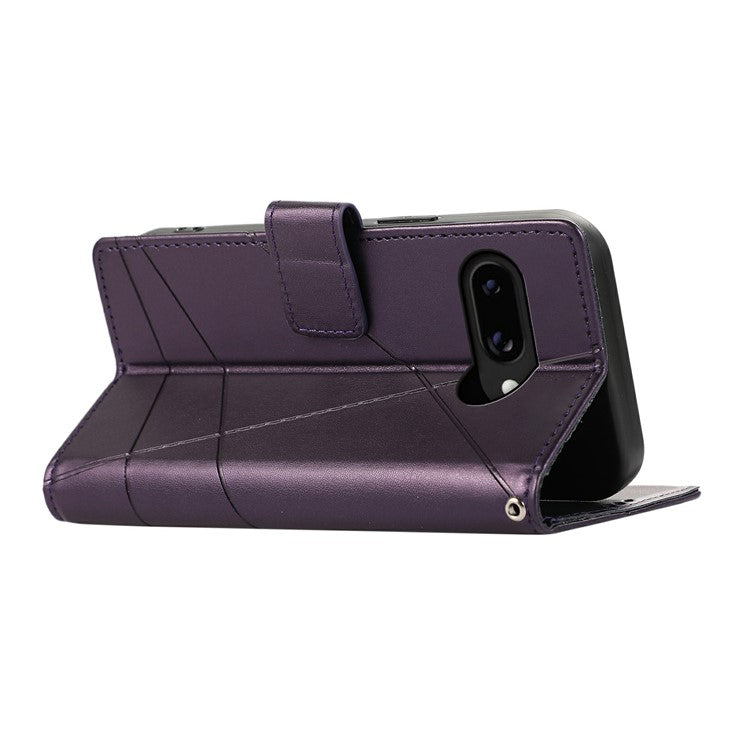 DF-06 For Google Pixel 9a Phone Case Line Imprint Leather Wallet Cover - Purple