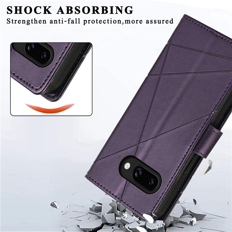 DF-06 For Google Pixel 9a Phone Case Line Imprint Leather Wallet Cover - Purple