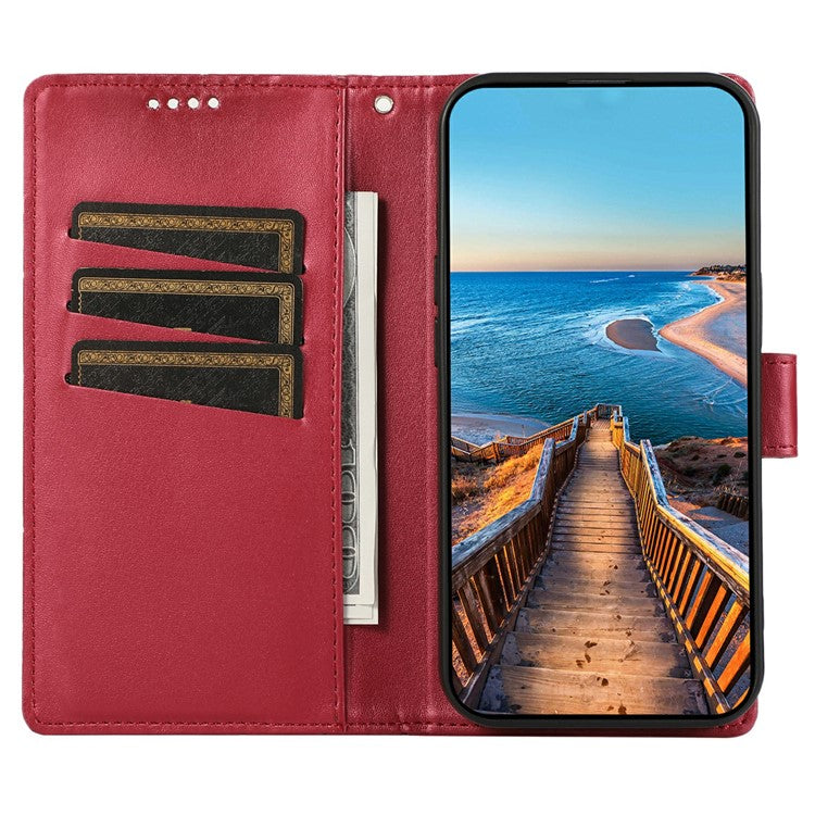 DF-06 For Samsung Galaxy A56 5G Phone Case Line Imprint Leather Wallet Cover - Red