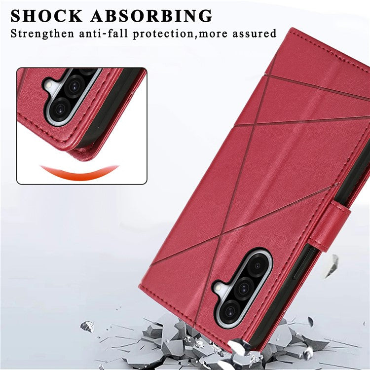 DF-06 For Samsung Galaxy A56 5G Phone Case Line Imprint Leather Wallet Cover - Red