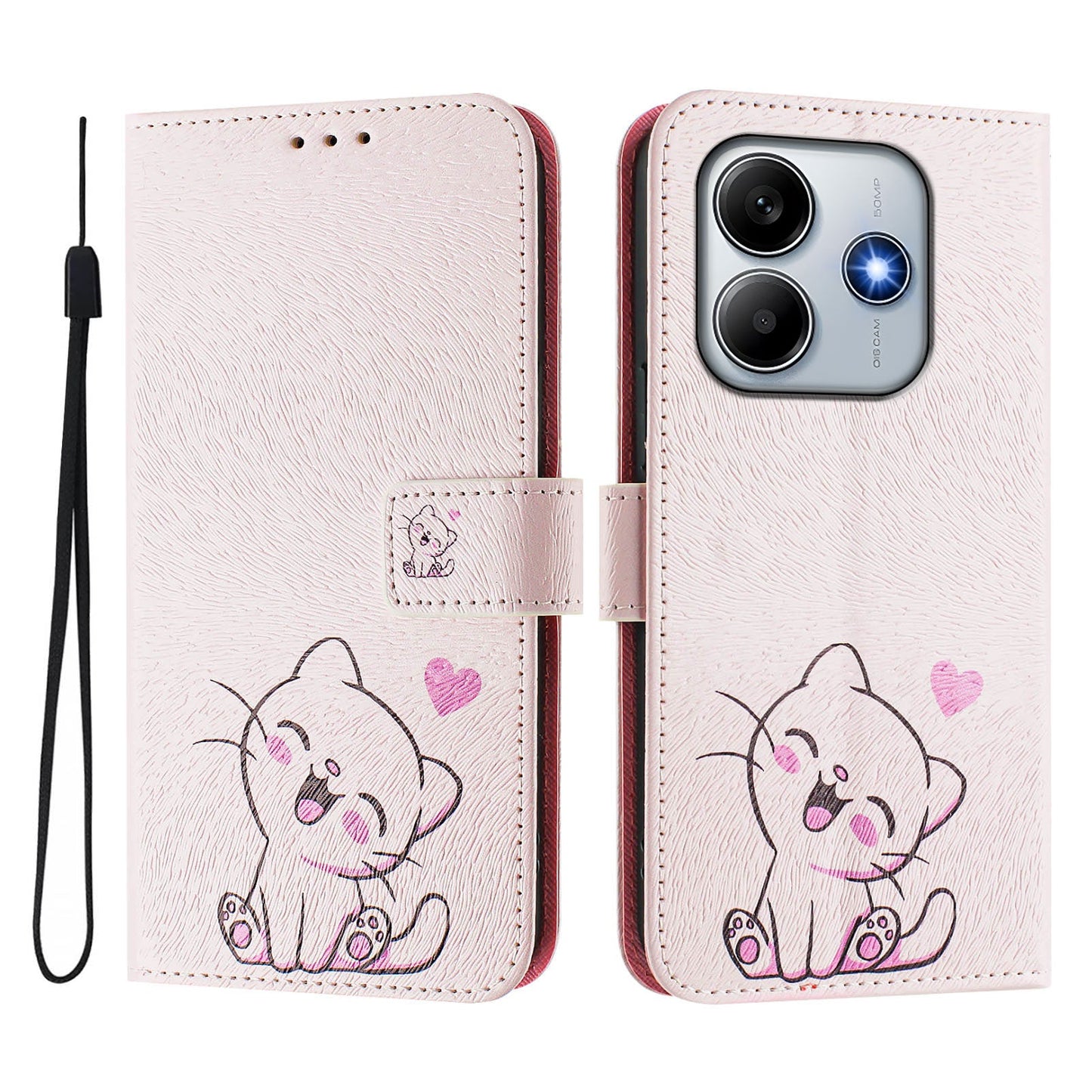 For Xiaomi Redmi Note 14 5G Case Pattern Printing Wallet Phone Cover with Strap - Cute Cat