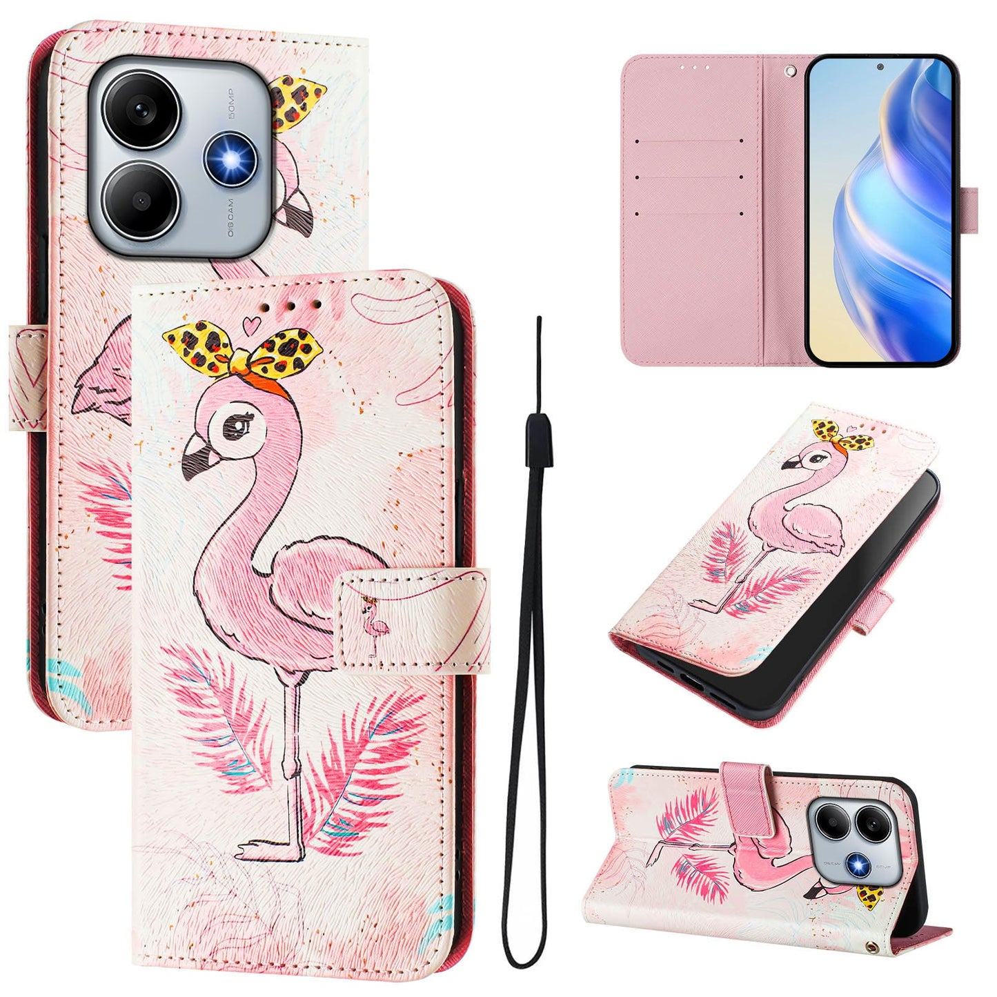For Xiaomi Redmi Note 14 5G Case Pattern Printing Wallet Phone Cover with Strap - Bird