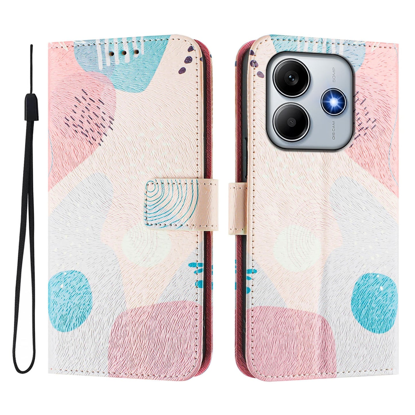 For Xiaomi Redmi Note 14 5G Case Pattern Printing Wallet Phone Cover with Strap - Graffiti