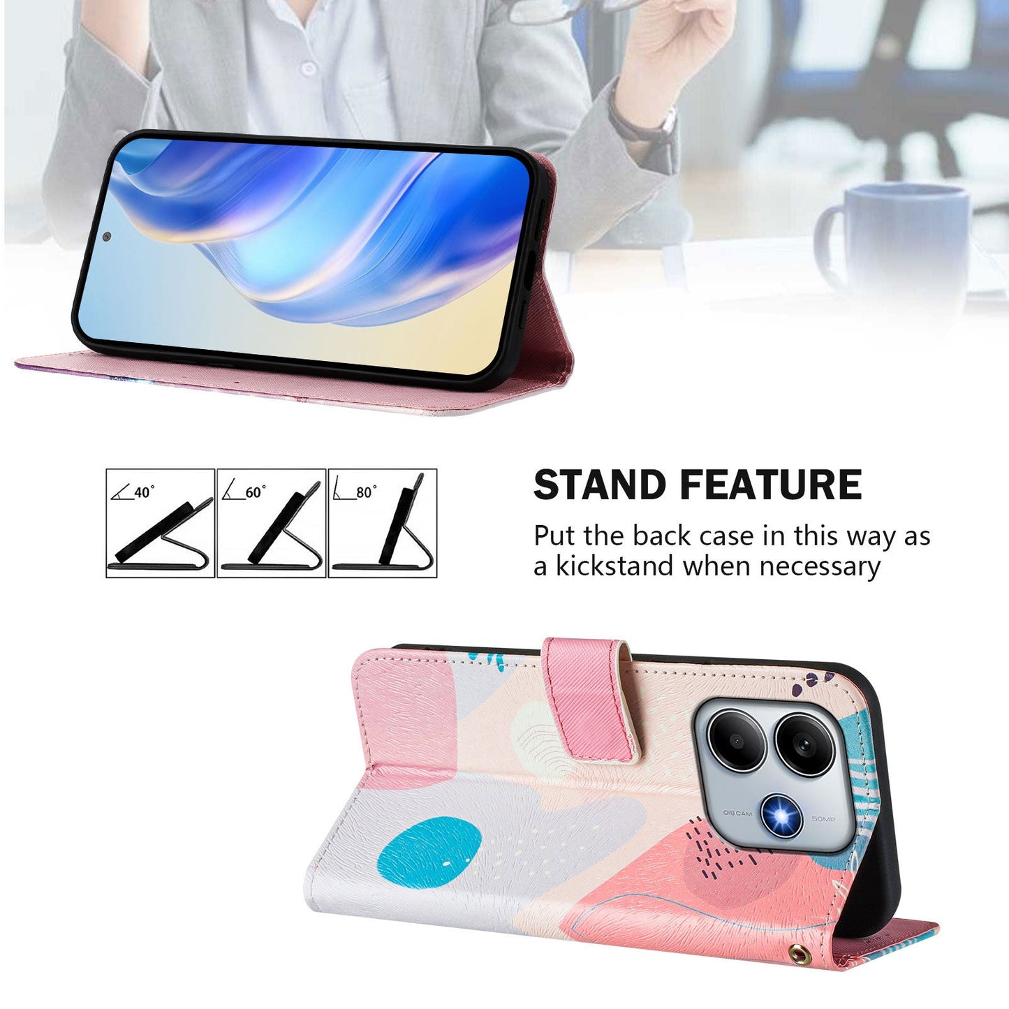 For Xiaomi Redmi Note 14 5G Case Pattern Printing Wallet Phone Cover with Strap - Graffiti