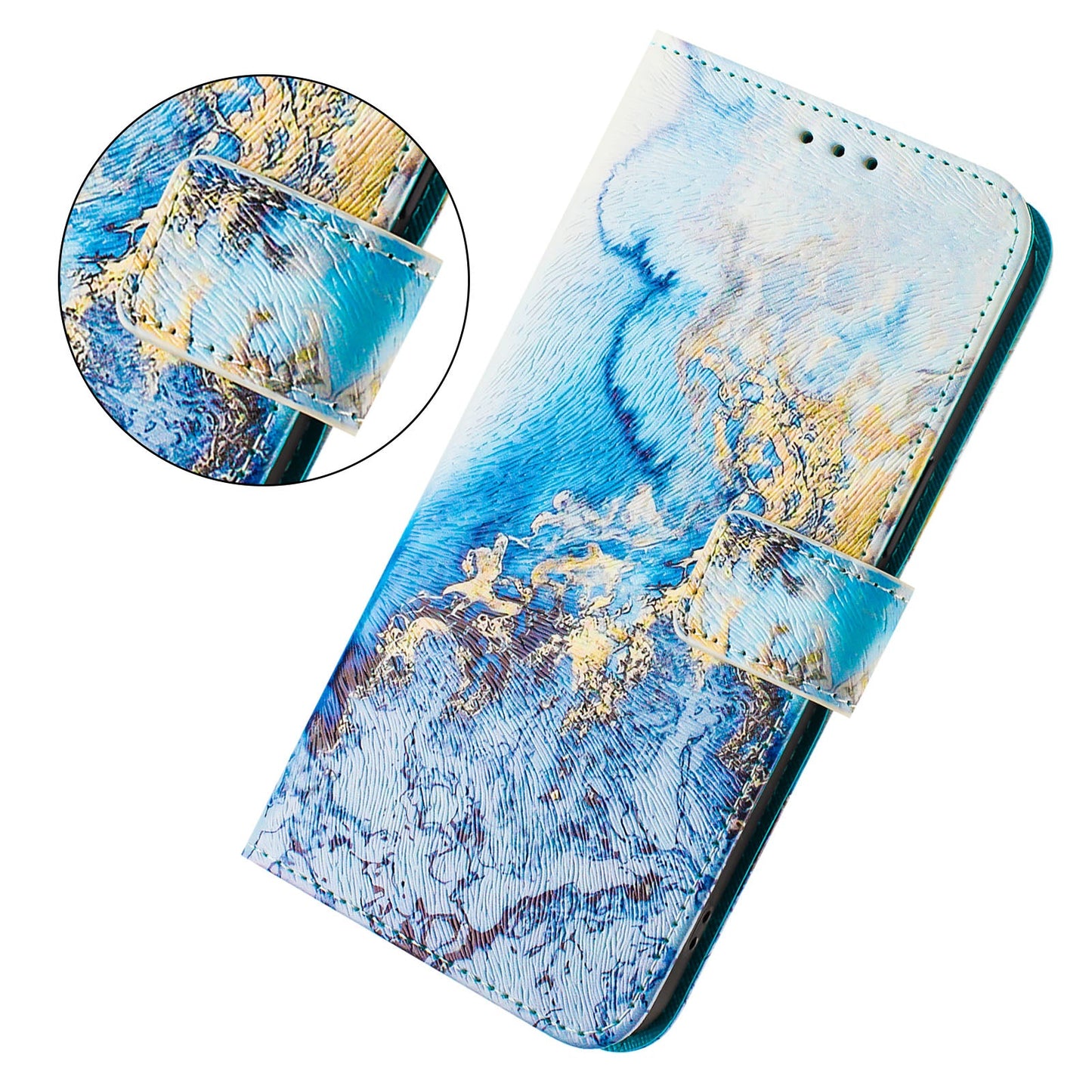 For Xiaomi Redmi Note 14 5G Case Pattern Printing Wallet Phone Cover with Strap - Ocean Marble
