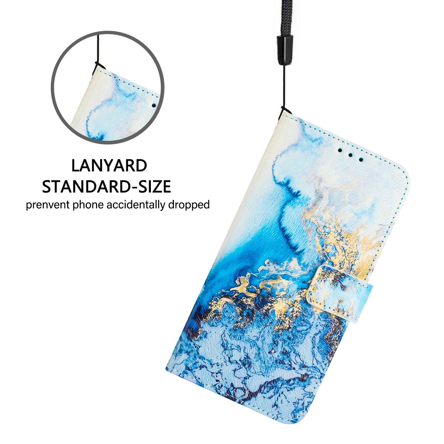 For Xiaomi Redmi Note 14 5G Case Pattern Printing Wallet Phone Cover with Strap - Ocean Marble
