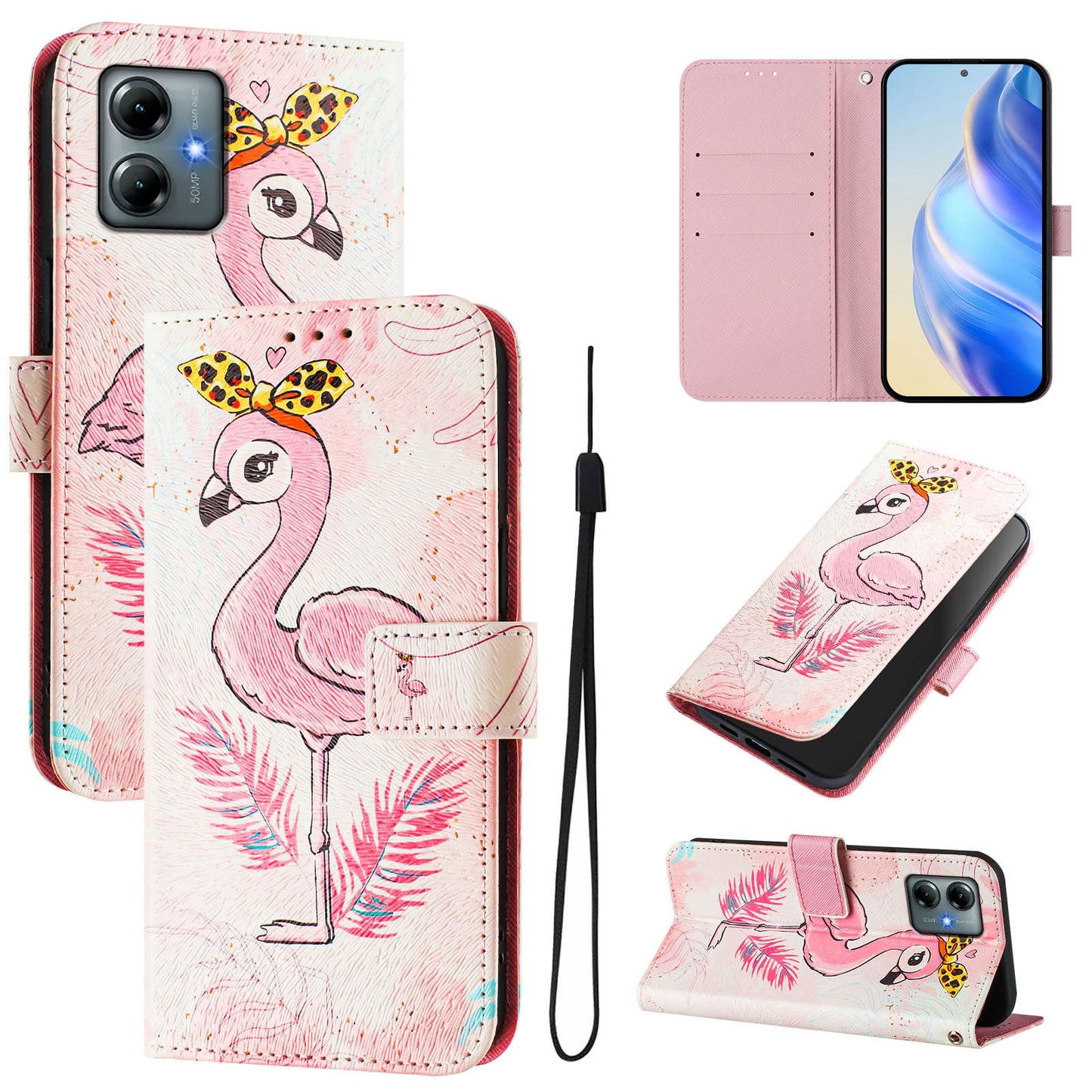 For Motorola Moto G Play (2025) 4G Case Pattern Printing Wallet Phone Cover with Strap - Bird