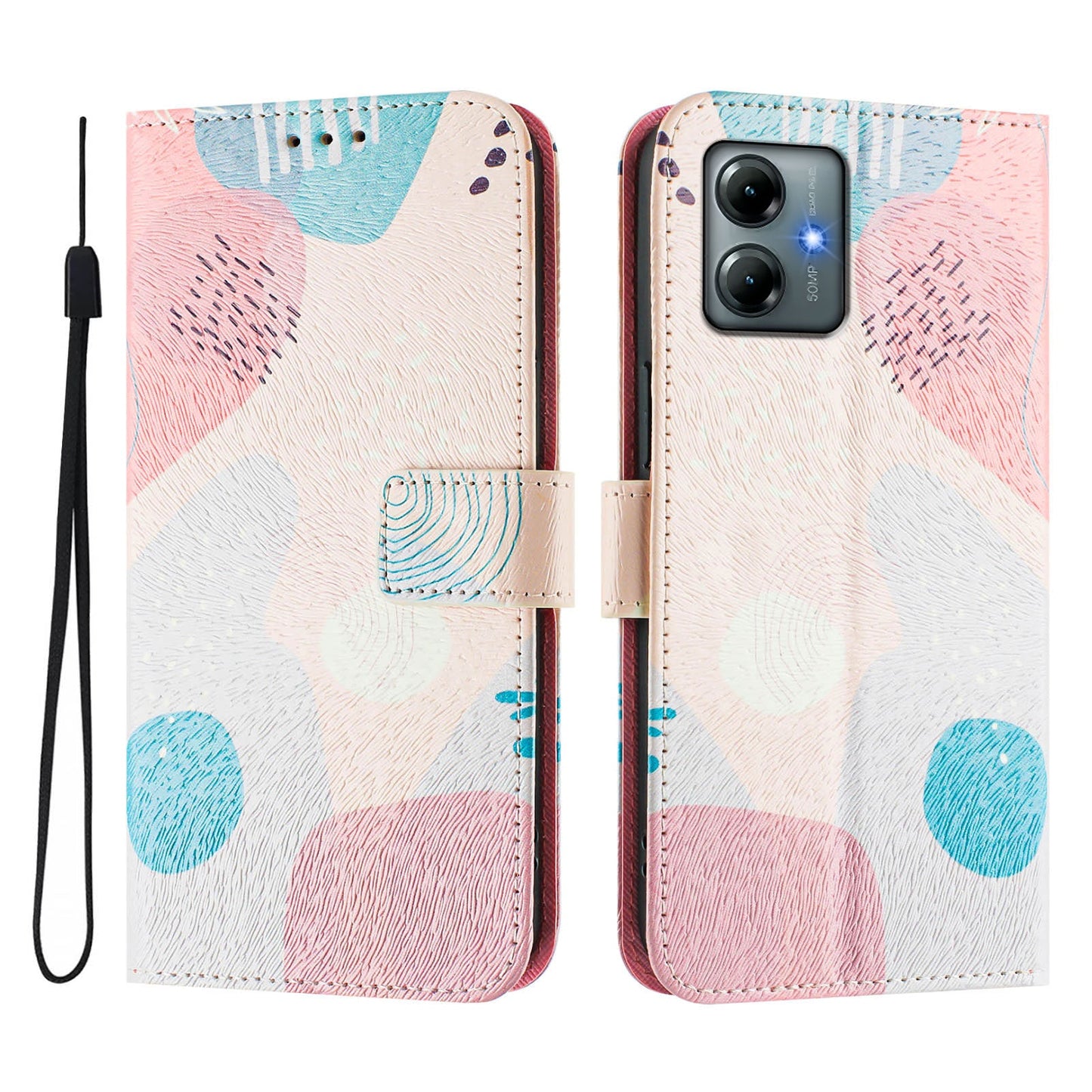 For Motorola Moto G Play (2025) 4G Case Pattern Printing Wallet Phone Cover with Strap - Graffiti