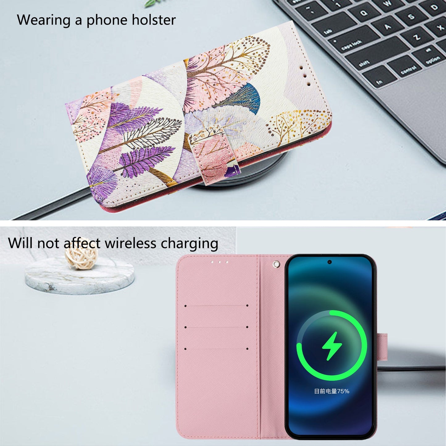 For Motorola Moto G Play (2025) 4G Case Pattern Printing Wallet Phone Cover with Strap - Tree