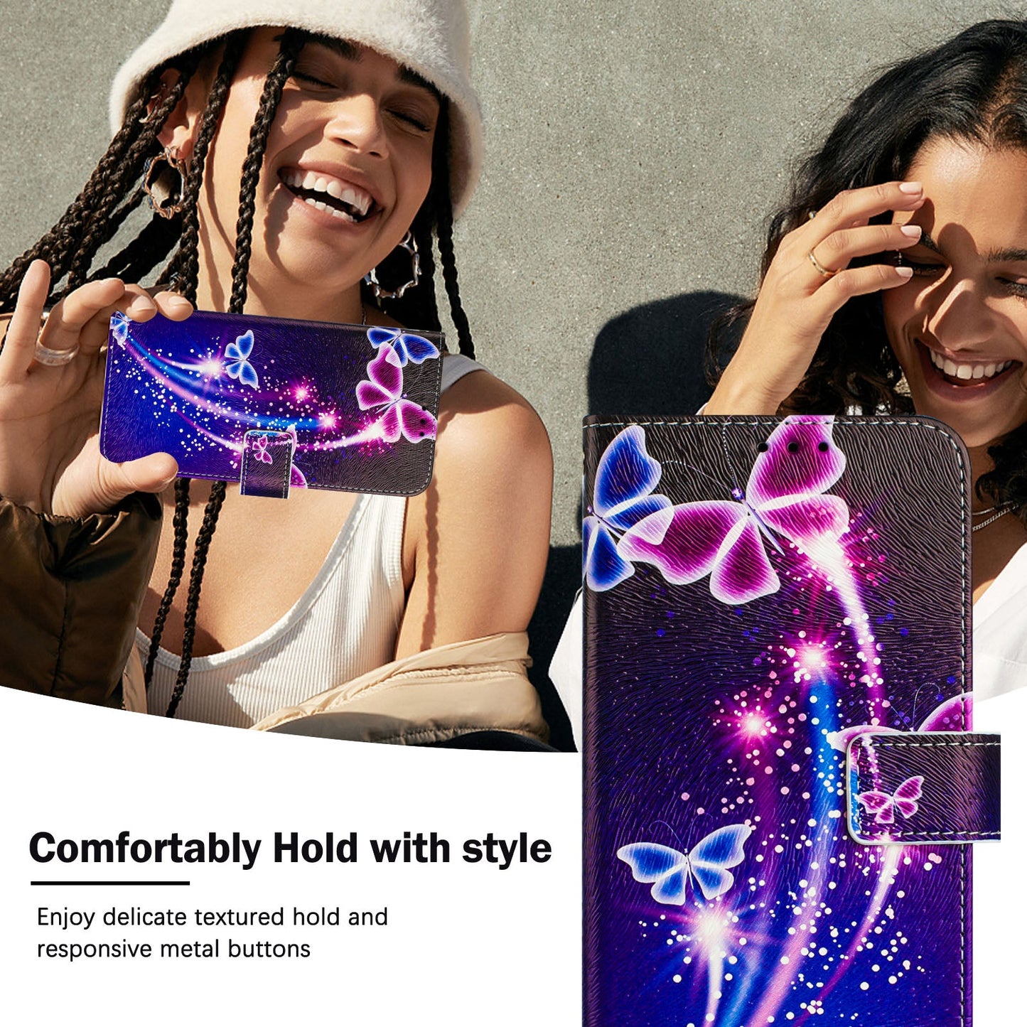 For Motorola Moto G Play (2025) 4G Case Pattern Printing Wallet Phone Cover with Strap - Firework Butterfly